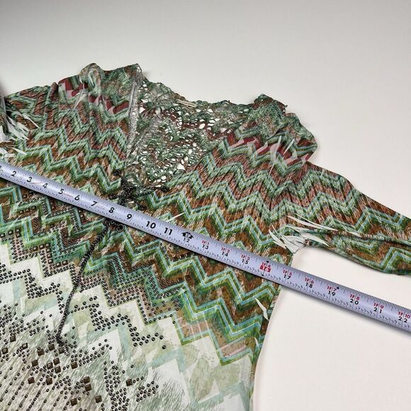 Vintage Y2K Green Crochet Tunic Top M Studded Chain Fairycore Grunge Whimsigoth - Picture 8 of 13